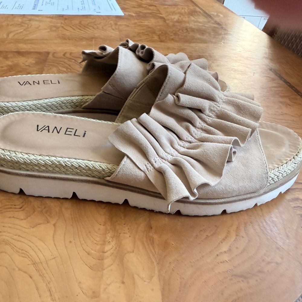 Vaneli Tan Espadrille Ruffle Slides - Picture 3 of 6